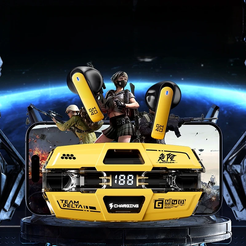 TWS سماعة رأس لاسلكية بلوتوث 5.3 GM40 الكمون المنخفض سماعة الألعاب ستيريو الصوت سماعة حياة طويلة HiFi وضع مزدوج سماعة الموسيقى