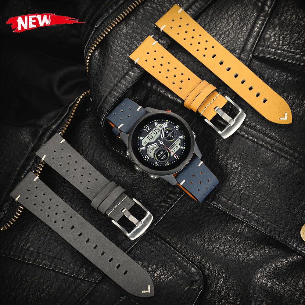20 mm 22 mm universelles handgefertigtes atmungsaktives Rindsleder-Uhrenarmband, 4 Farben, Ölwachs, echtes Lederarmband für Samsung Galaxy für HuaWei