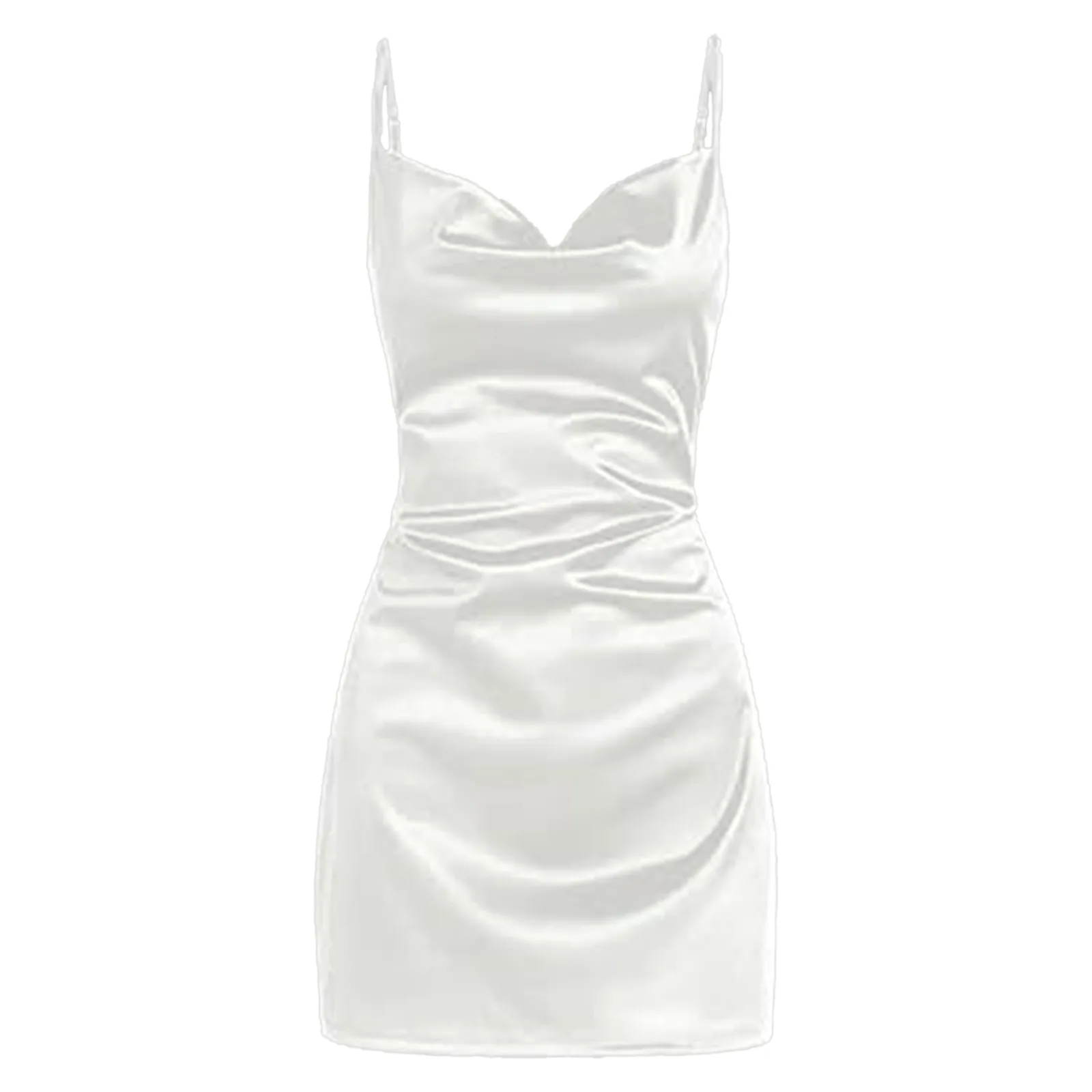 فستان نسائي من الساتان ، حرير ، قطع منخفض ، سموكيد ، فساتين حفلات ، رقبة بقلنسوة ، مكشوف الظهر ، ملهى ليلي صغير ، قصير #2