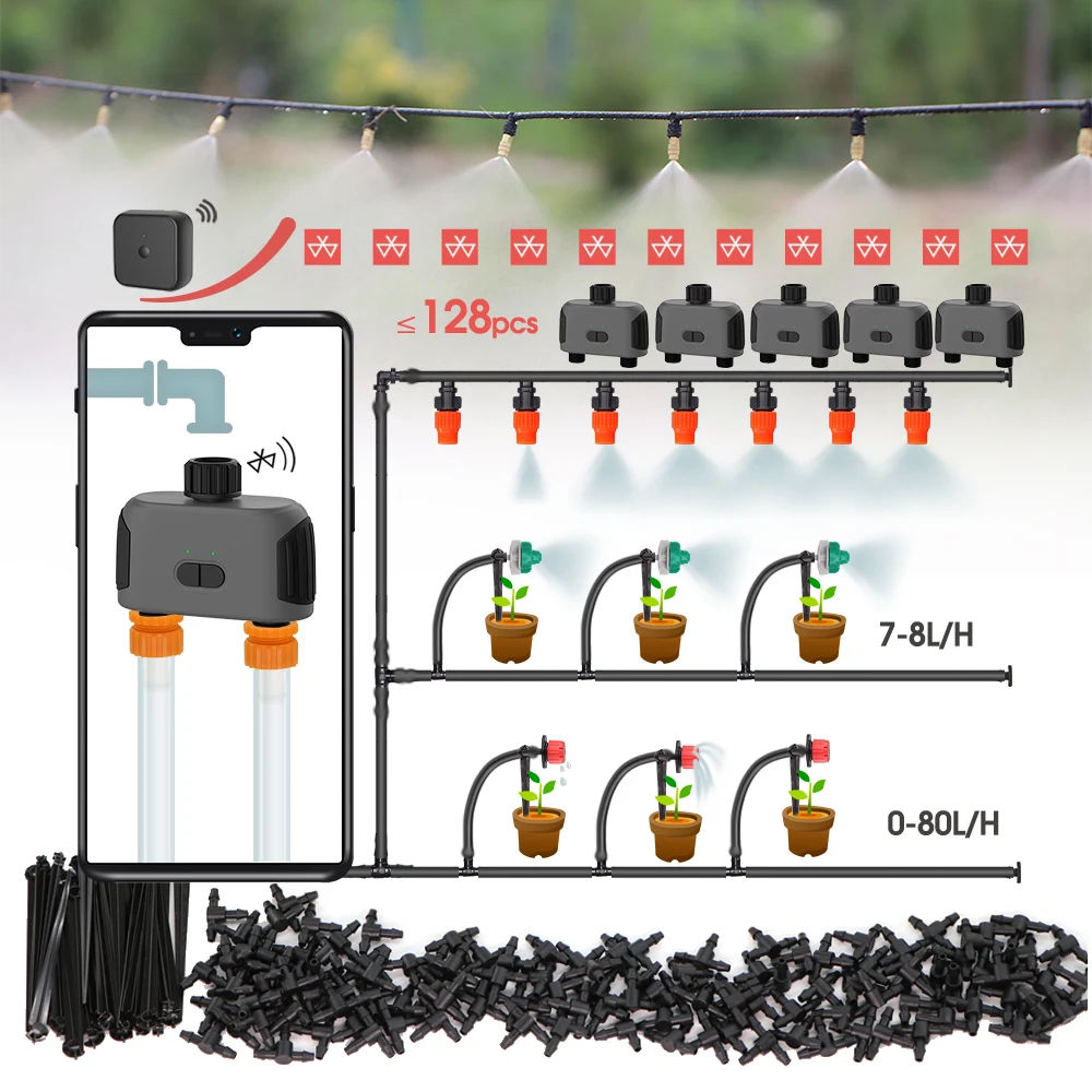 

Smart Irrigation Watering System Wireless Wifi Bluetooth-compatible Misting Cooling Adjustable Drip Irrigator 2-IN-1 Kit Garden