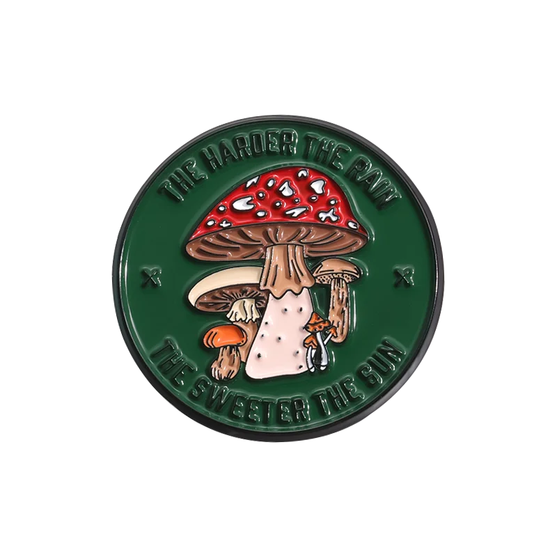 Cartoon Round Mushroom Enamel Pin The Harder The Rain The Sweeter The Sun Metal Brooch Lapel Badge Jewelry Gifts For Friends