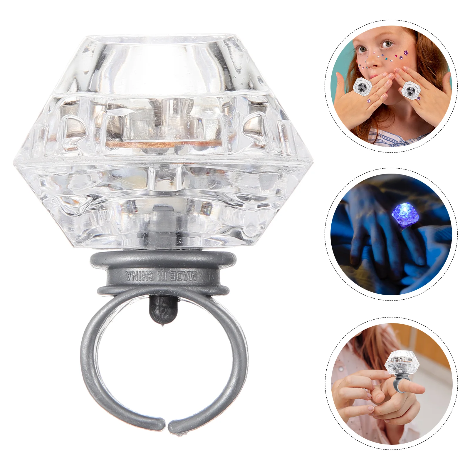 4 Pcs Diamond Ring Toy Novelty Rings Transparent Plastic Kids Glowing Finger Child