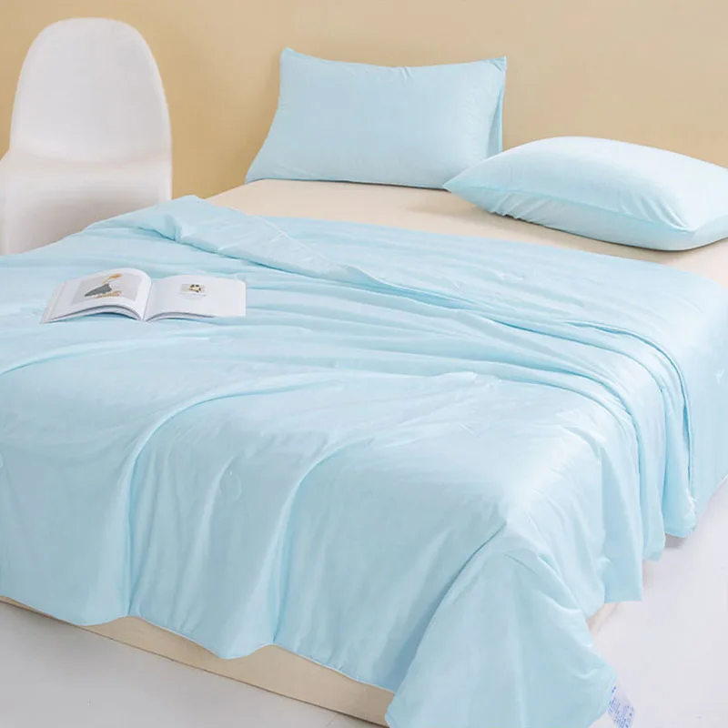 Japanese Satin Silky Summer Cooling Quilt Soft breathable ultra-thin air conditioning blanket Double solid color quilted Bedding