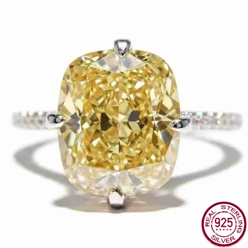 Yaranyan Vintage 925 Sterling Silver 8 * 10 MM Lab Sapphire Citrine High Carbon Diamonds Gemstone Wedding Ring Fine Jewelry