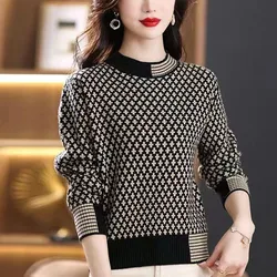 New Autumn Winter Fashion Trend Round Neck Jacquard Loose Versatile Western Style Age Reducing Colored Women's Sweater