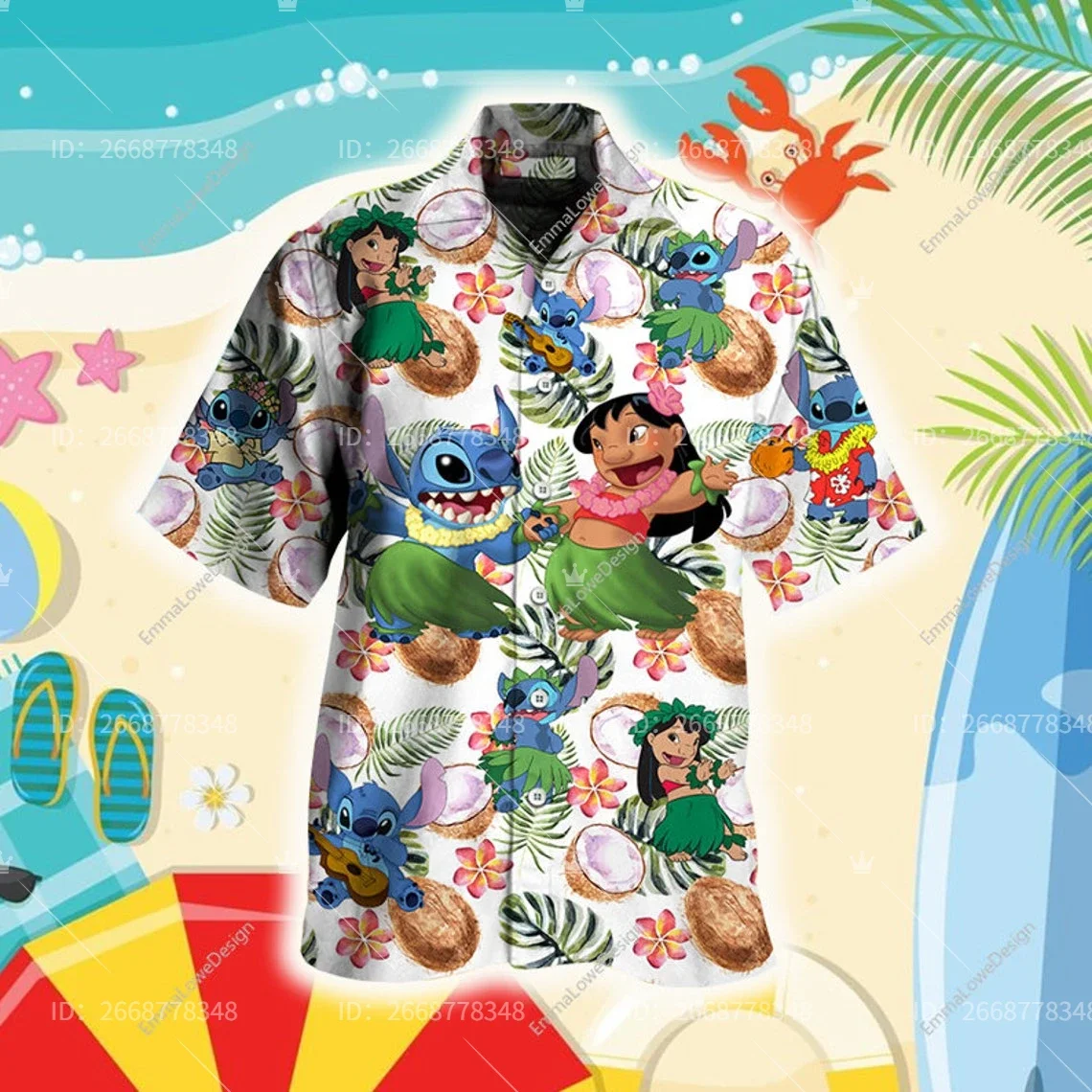 Disney-Lilo e Stitch camisa havaiana, Disneyland Trip, férias Tops, homens e mulheres