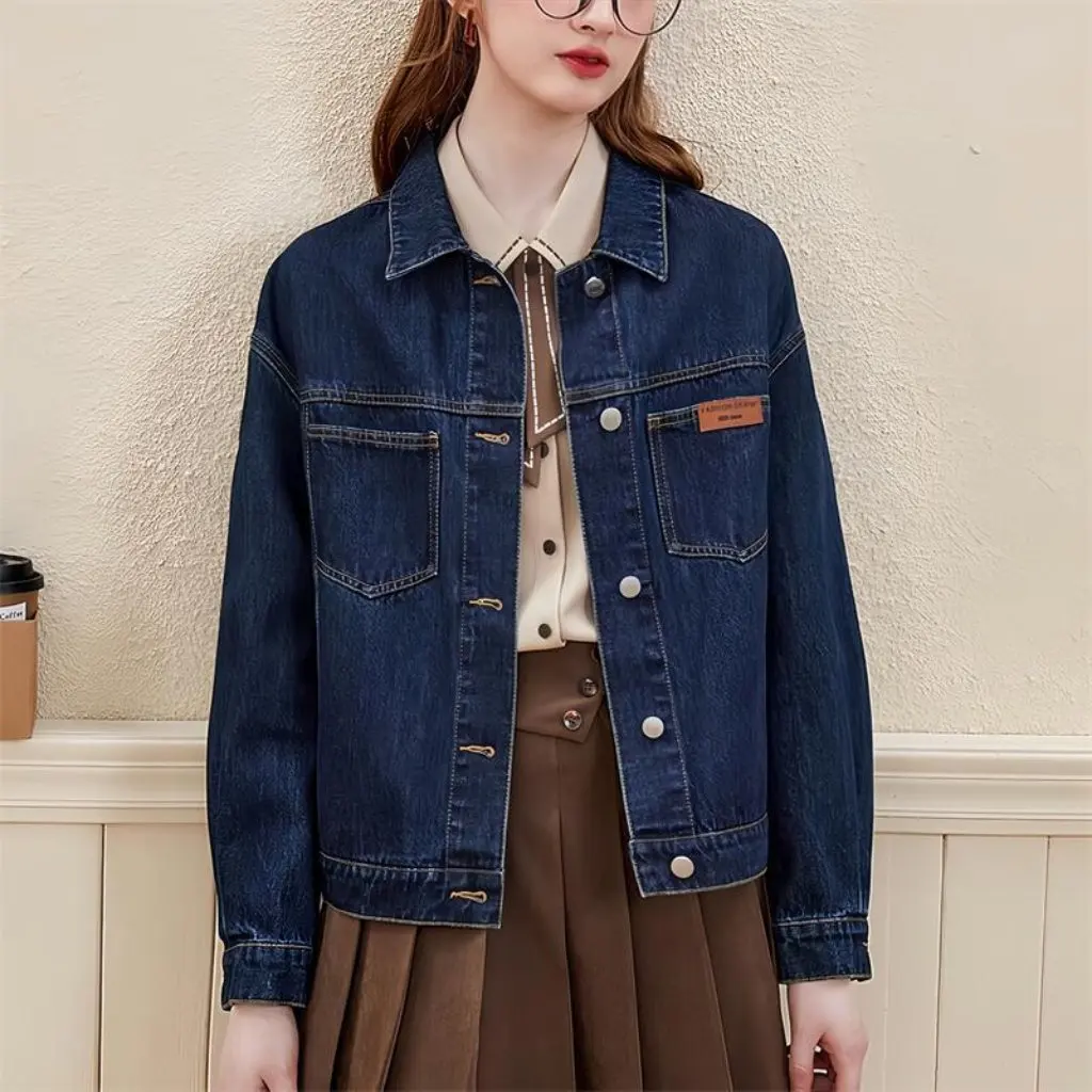

Women's Denim Jacket Spring Autumn New Style Long Sleeve Short Casual Fashion Retro Hong Kong Style Top Casual Coat