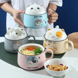 Ceramic Cup with Lid Spoon Capacity Spoon with Lid Ceramics Instant Noodle Bowl Dorm Room Student Office Super Large Bowl Mug