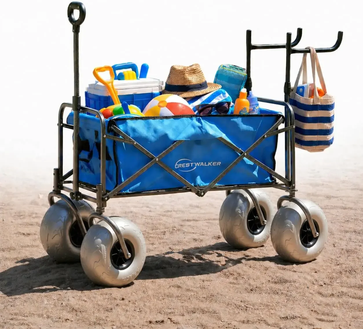US StockBeach Wagon with Balloon Wheels and Folding Chair Racks Collapsible Cart with Big Wheels for Sand Heavy Duty 300 lbs Cap