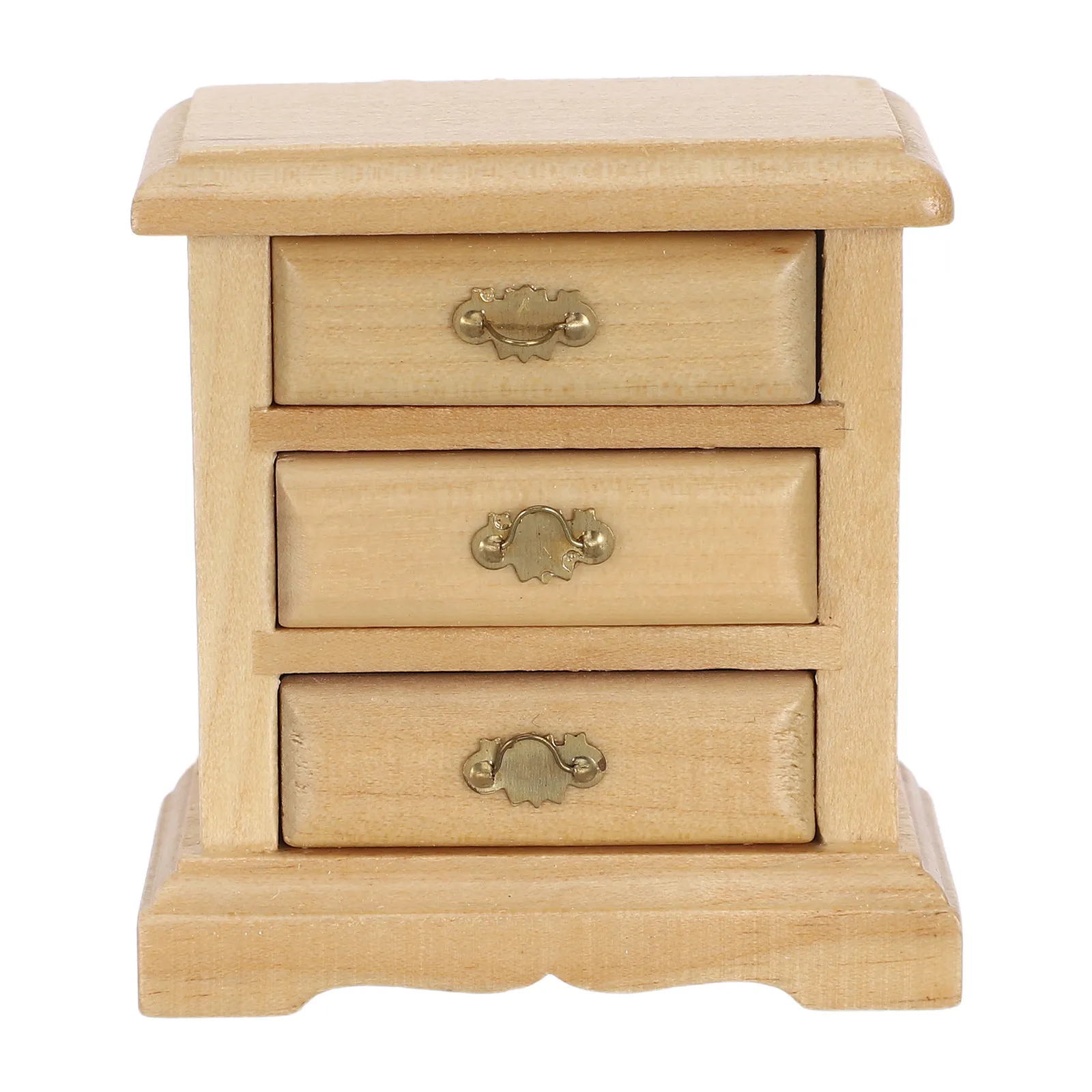 

Miniature Wooden Nightstand 1:12 Scale Vintage Bedroom Drawer Cabinet for Dollhouse Decor Kids Pretend Play Mini Room Scene