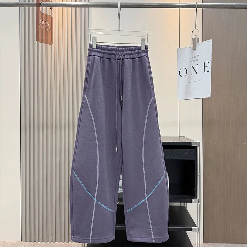 2026 New Loose Scythe Sweatpants Women's Fleece Warm Straight Trousers Autumn Winter Elastic Waist Casual Sports Wide-leg Pants