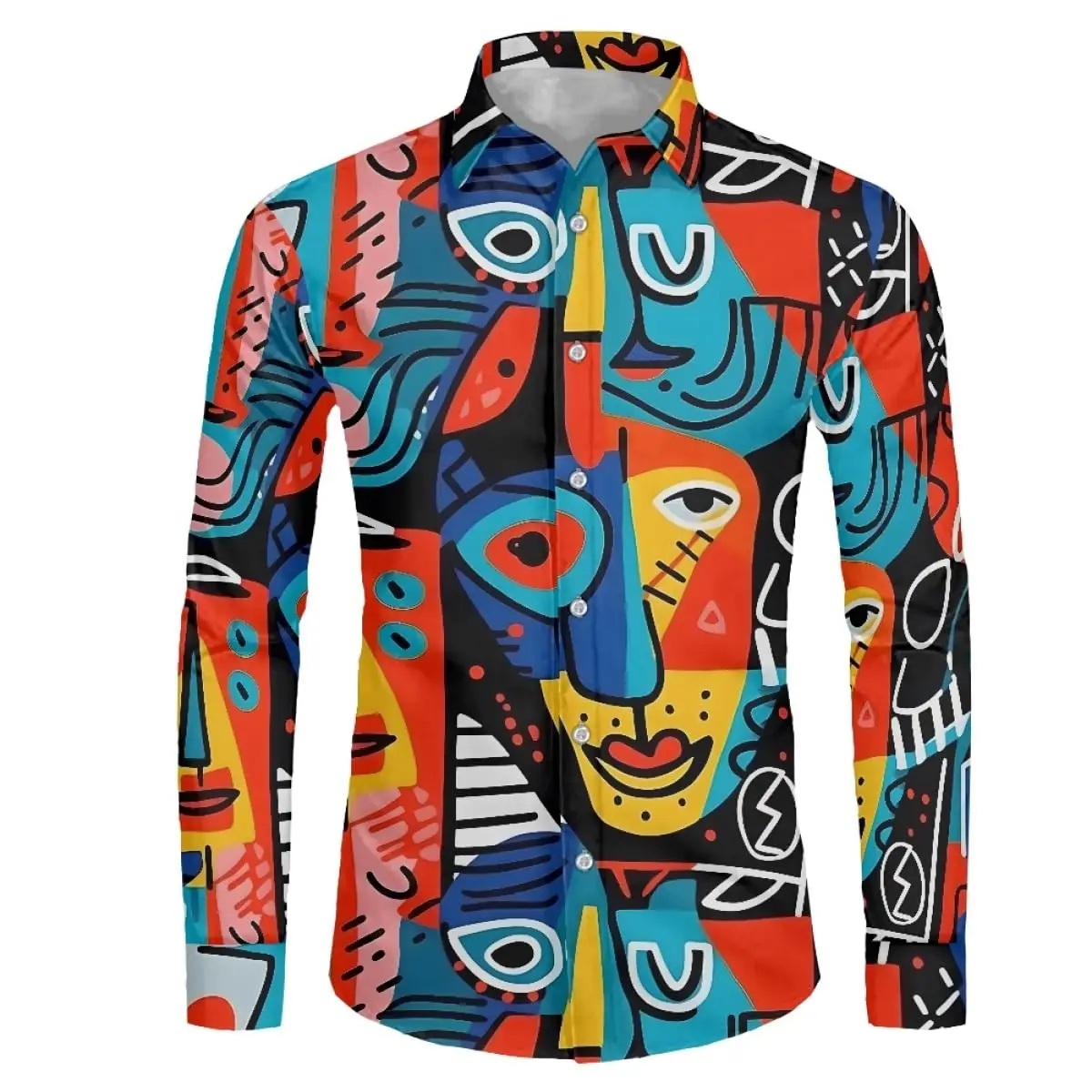 Men's long sleeve shirt casual fashion 3d print abstract art painting print shirt shirt men's lapel shirt long sleeve