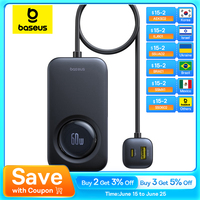 Baseus Car Charger 60W Retractable Fast Charging Rear Seat 6 Ports Extension Cigarette Lighter For Laptop iPhone Samsung Xiaomi