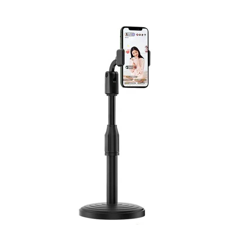 2 in 1 Mobile Phone Holder Tablet Stand Desk 360 Rotate for Desktop Live Streaming Overhead Shoot Video Round Base