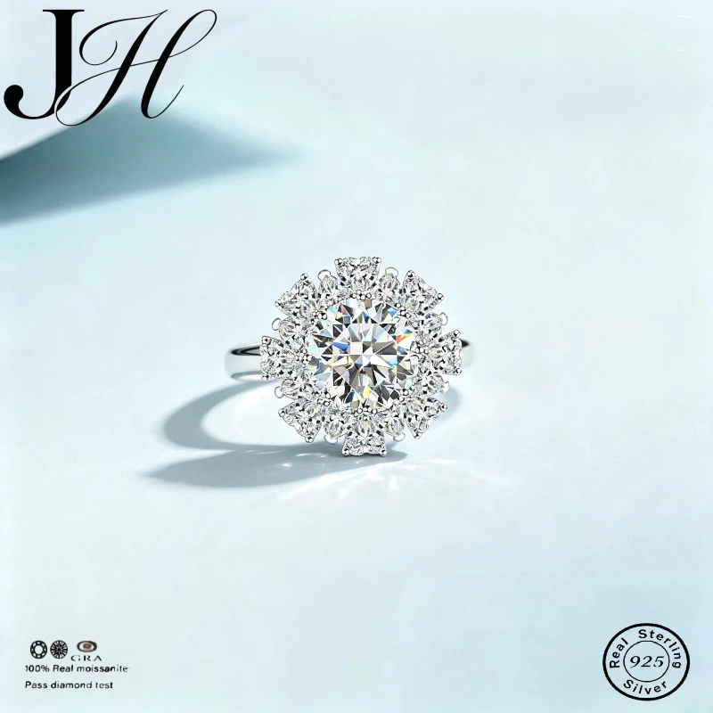 JH 5CT 925 Sterling Silver Moissanite Ring For Women Floral Wedding Ring D VVS1 Fine Luxury Jewelry Lab Gemstone