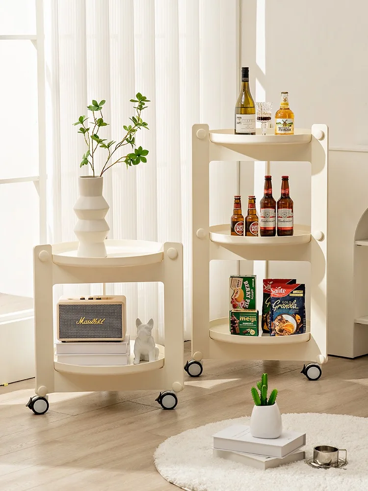 Mobile color matching round coffee table cream wind bedside table tray storage cart rack image 3