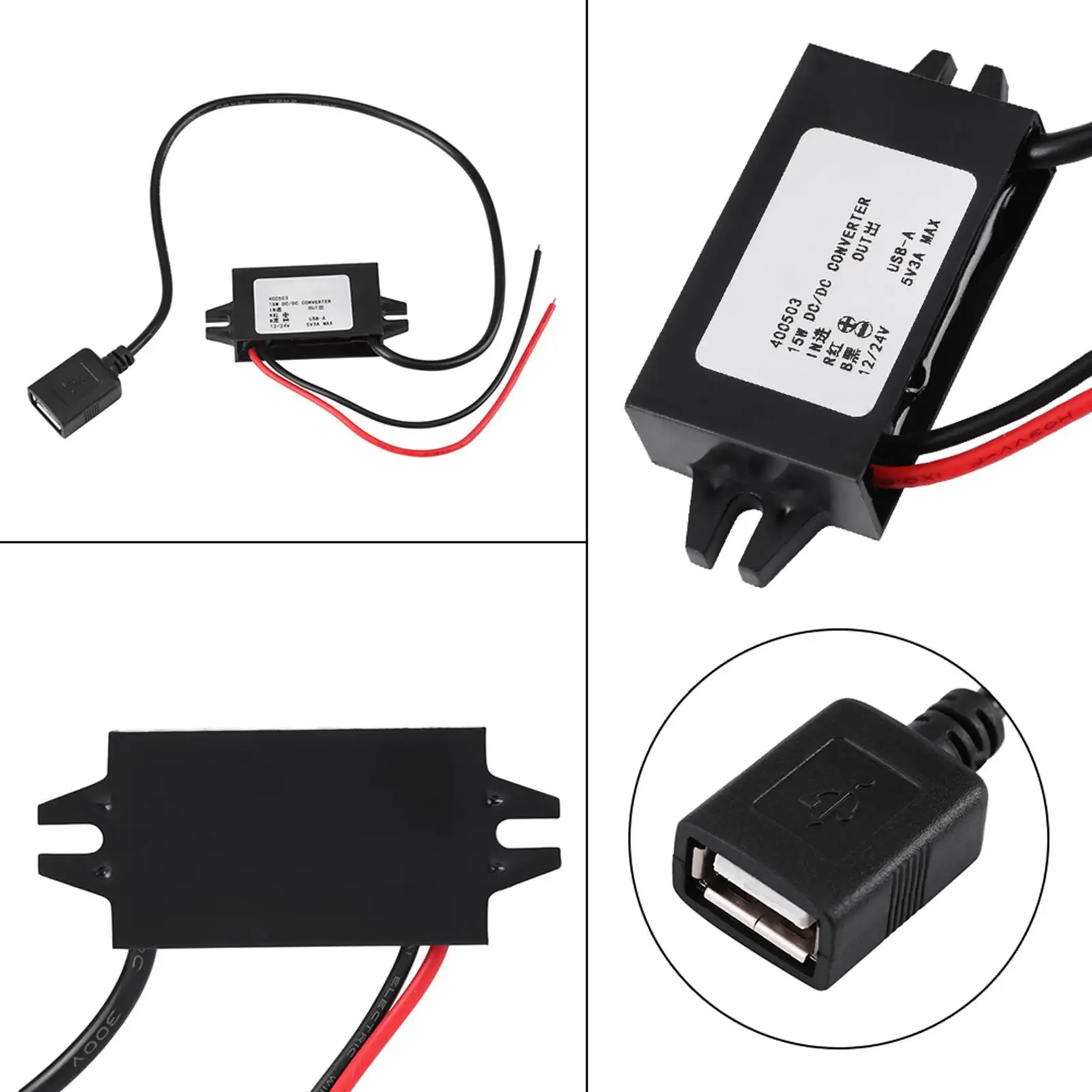 

12V/24V to USB 5V 3A Adapter Converter with Cable & Wires - Voltage Regulator