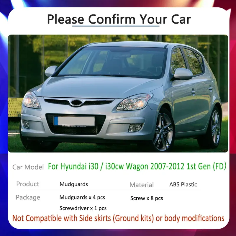 For Hyundai i30 i30cw Wagon 2007~2012 FD 2008 2009 2010 Car Fender Mud Flap Automative Goods Mudflaps Splash Guards Stickers