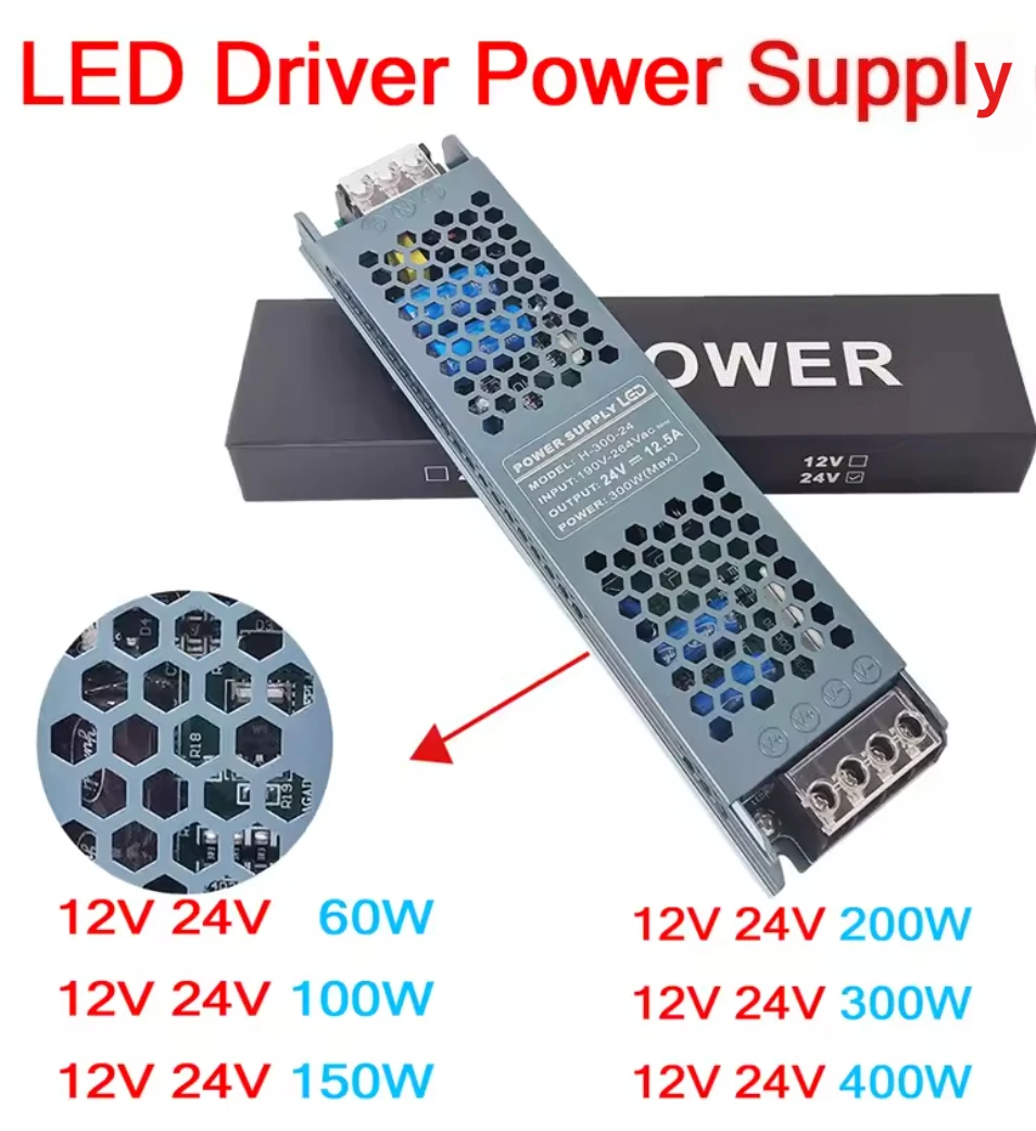 

12V/24V Full Power Lighting Transformers 5A 10A 20A 40A 110V 220V Power Supply Adapter for Indoor LED Strip Light Switch Driver