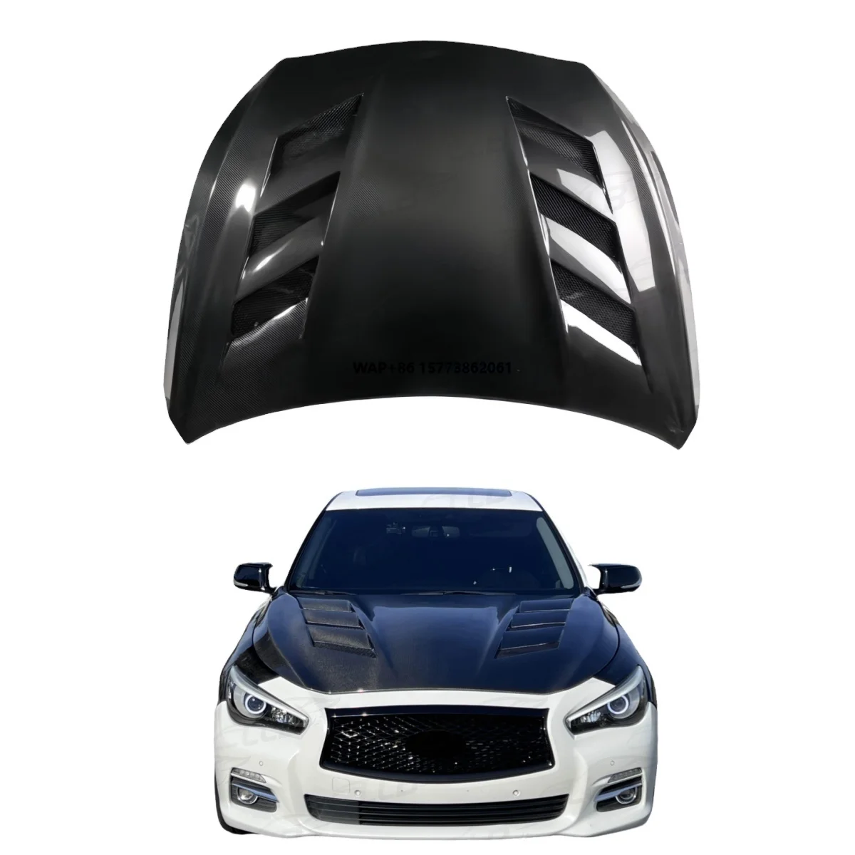 

Front Engine Hood Custom Carbon Fiber Hood for 2014-2018 Infiniti Q50 AMS Style Carbon Fiber Hood