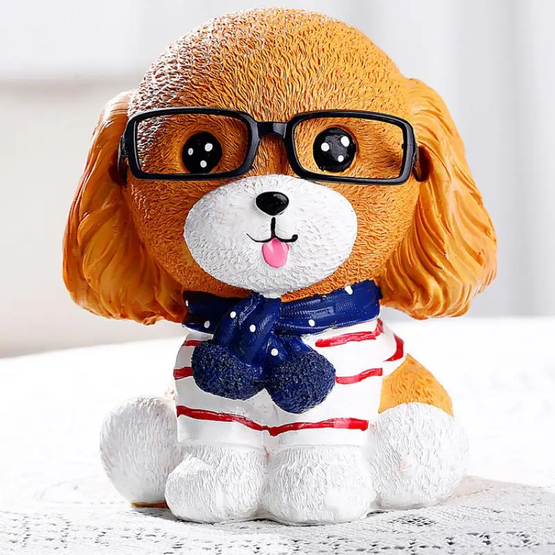 

14.5x 16.5cm Cartoon Glasses Puppy Piggy Bank Creative Couple Piggy Bank Children Coin Bank Resin Desktop Ornaments