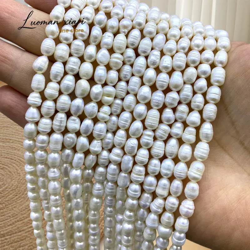 Perlas Naturales de Agua Dulce en Forma de Arroz de 6-7mm, Blancas, Sueltas, para Fabricación de Joyería, DIY, Collares, Pulseras y Accesorios