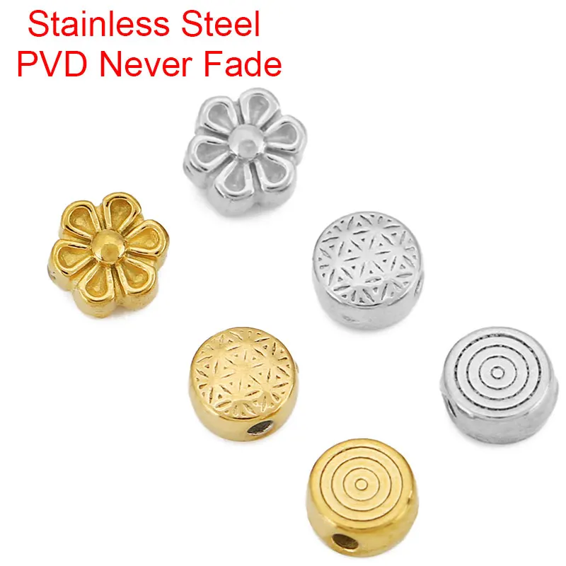 10 Stück PVD verblasst nie Edelstahlperlen lose große Loch Blume Spacer Perlen für DIY Halskette Armband Erkenntnisse Schmuckherstellung