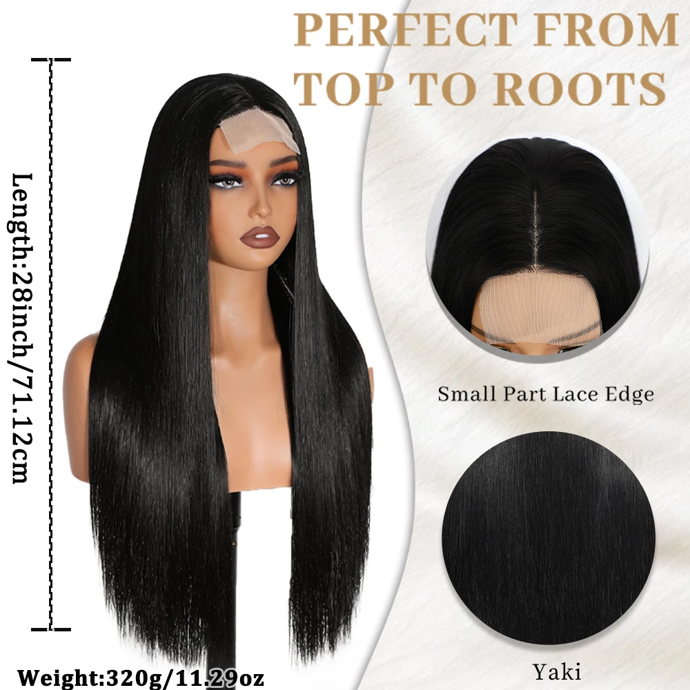 28 Inch Long Straight Wigs for Women Synthetic Heat Resistant Natural Looking Middle Part Black Wig for Daily Use Party Cosplay