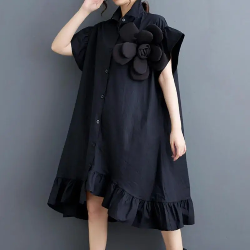 Tannt Women Dress Patchwork Asymmetry Ruffles Shirts Dresses Irregular Loose Casual Long Summer Dresses For Women 2024 New