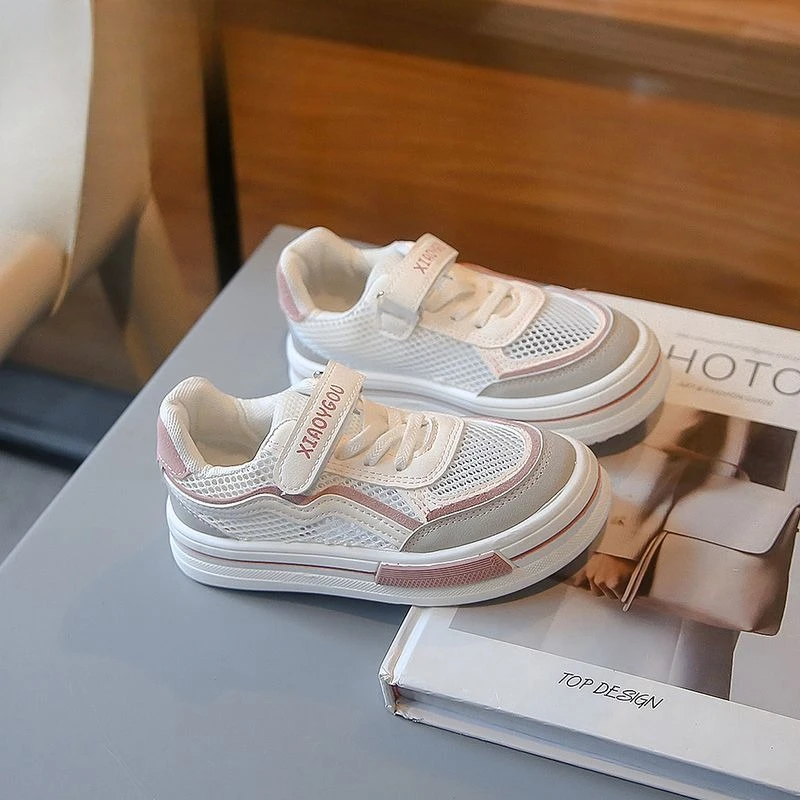 2026 Spring Summer New Kids Sneakers Vintage School Style Breathable Single Mesh Board Shoes Guochao Girls Boys