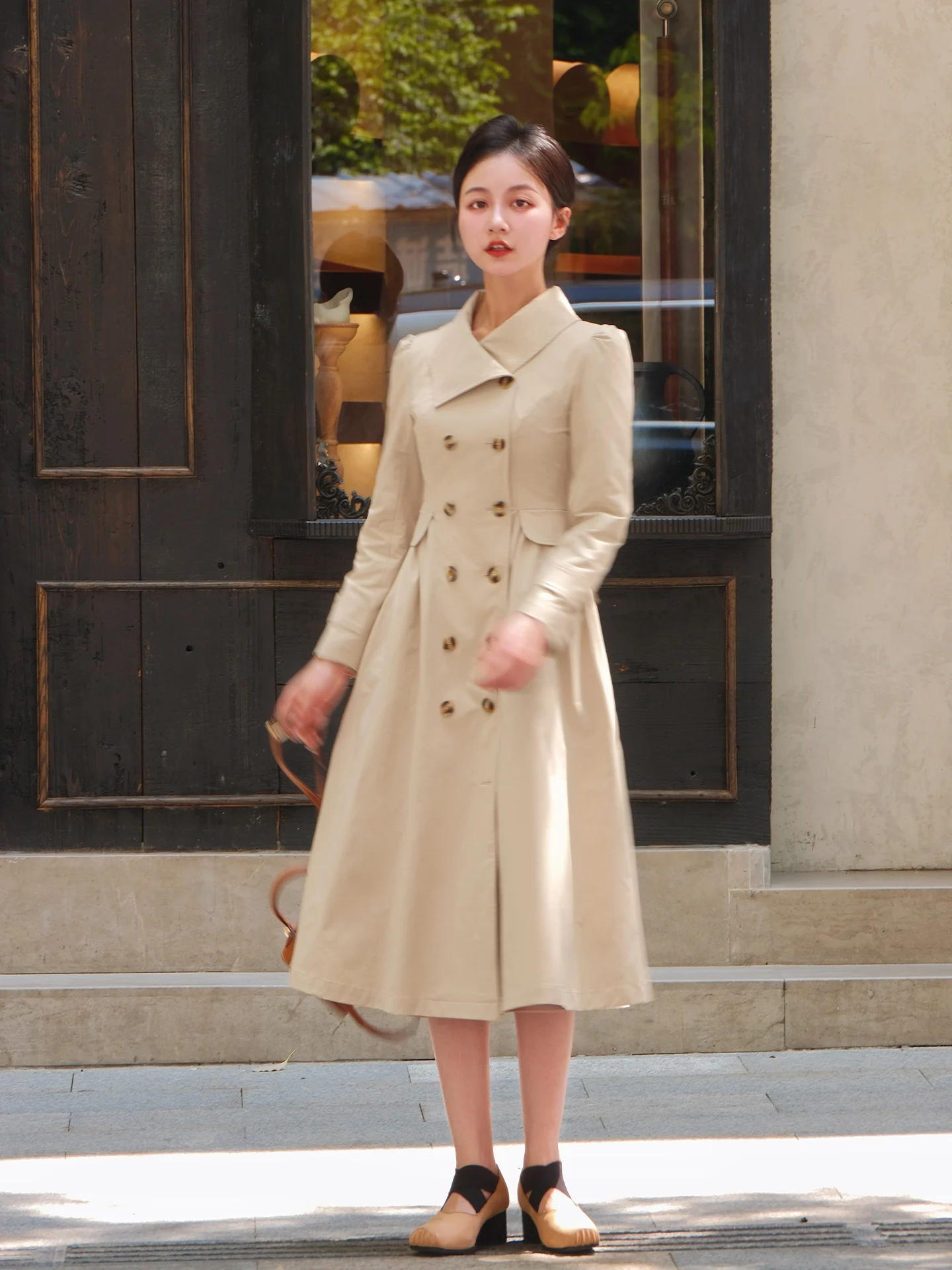 

Slim Fit Mid-Length Windbreaker Women's Faion Cr Concert SmallNAJiao Sle Vestidos Midi Skirt Polyester Fabric