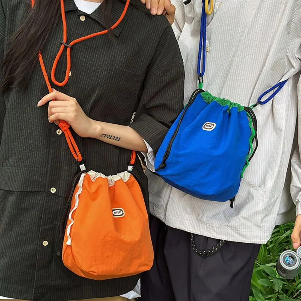 Quick-dry Sports Nylon Shoulder Bag Solid Color Casual Drawstring Crossbody Bag Coin Pouch Korean Style Mobile Phone Pack Travel