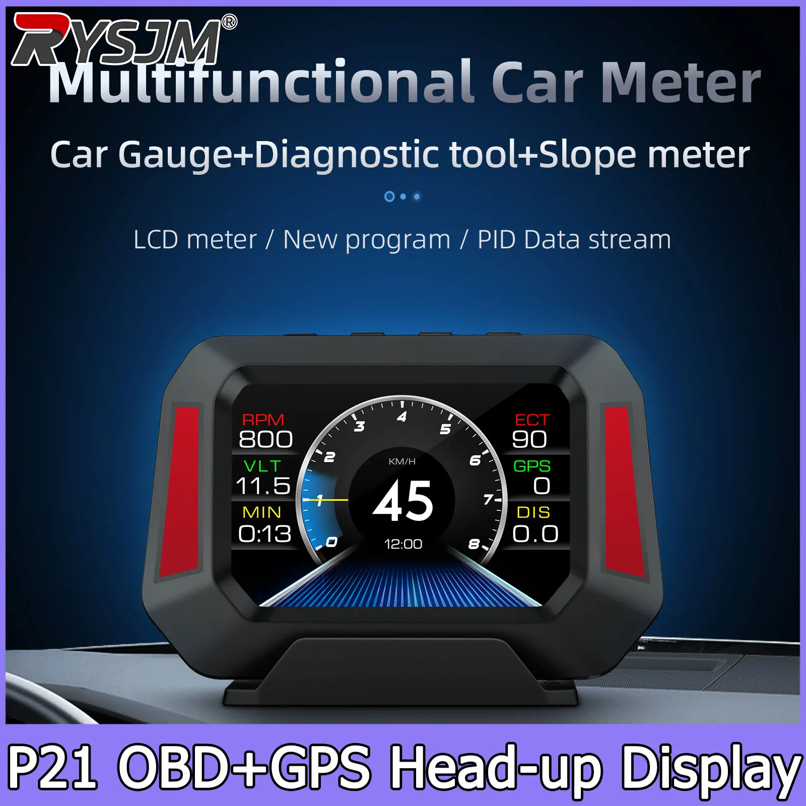 

P21 Проекционный дисплей (HUD) для автомобиля: бортовой компьютер, цифровые часы, GPS-спидометр, диагностический прибор OBD2, приборная панель, измерительные приборы