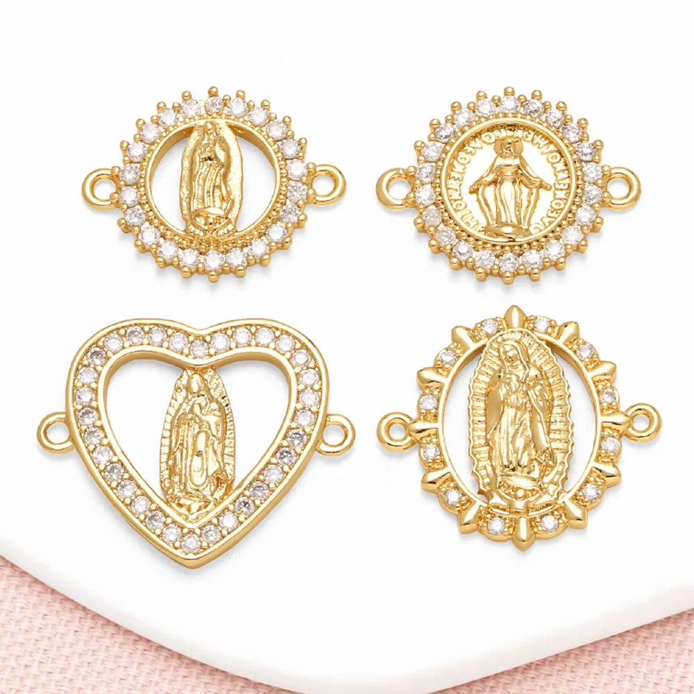 OCESRIO Trendy White Crystal Virgin Mary Round Charms for Bracelet Copper Gold Plated Heart Oval Keychain Purse Charm chma461