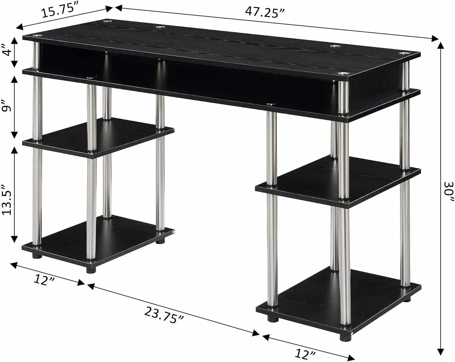 No Tools  Home Office  with Shelves, Corner Shelf Vanity  Computer Desk Nail Table for Nail Tech - 47.25"