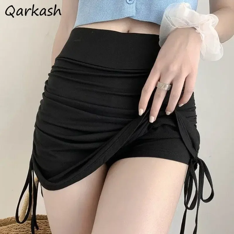 

Sexy Mini Skirts Women Shirring Designed Streetwear Summer Solid Lady Joggers Aesthetic Korean Style Minority Faldas Feminino