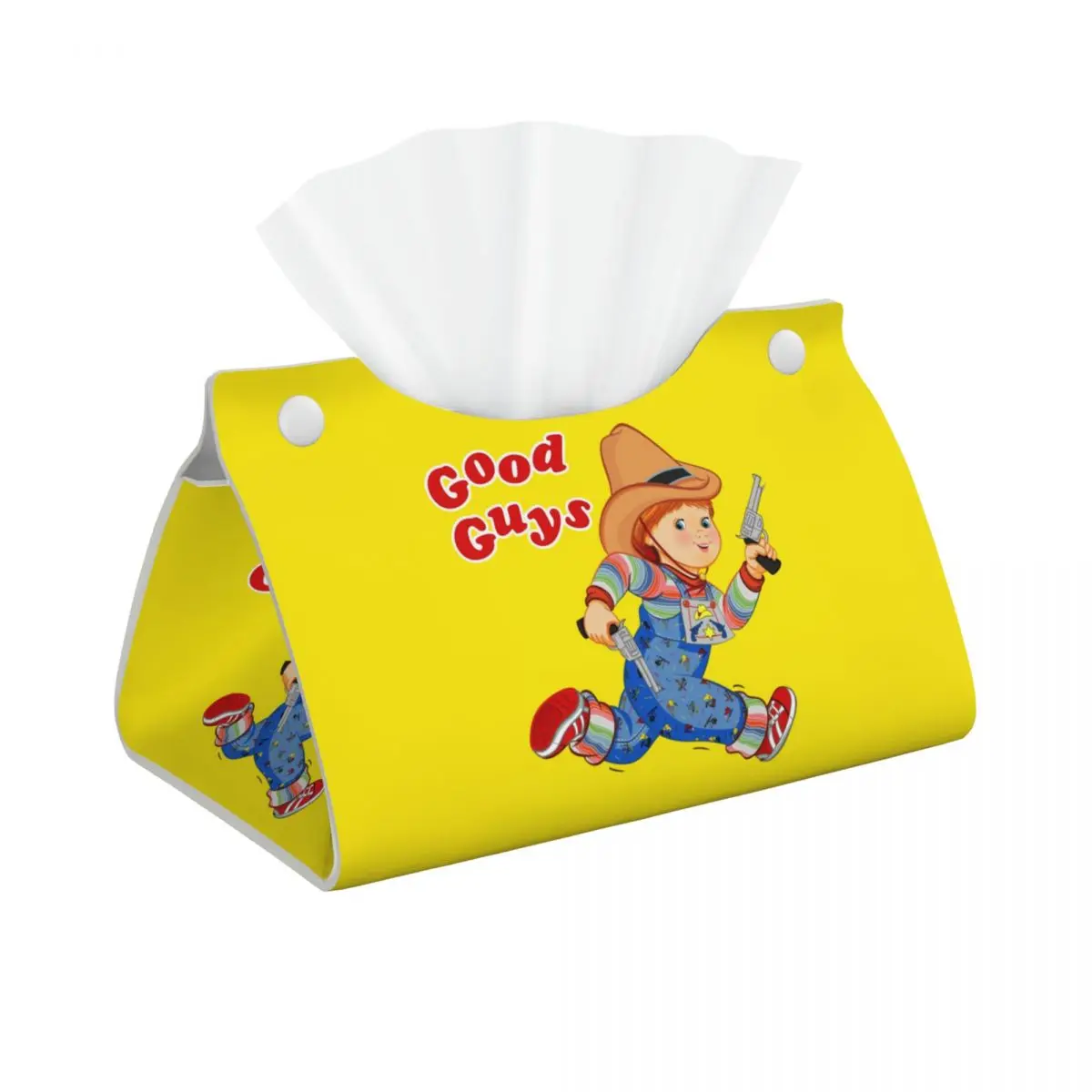 Custom Cartoon Good Guys Cowboy Tissue Box Holder Rectangular Child's Play Chucky PU Leather Facial Tissue Box Cover for Home