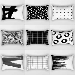 Hot Sale Black White  Gray Geometric  Pillow Covers High Quality Short Plush Velvet Rectangle Pillow Cases Bedroom Decoration