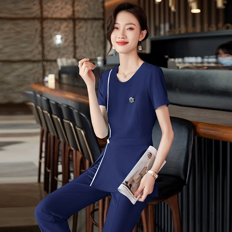 

2023 Summer Short Sleeve Women Business Suits with Pants and Tops Uniform Styles Professional Blazers Set Office Work Wear