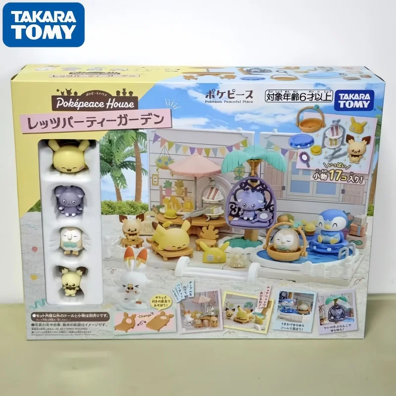 Коллекционная миниатюрная сборная сцена Takara Tomy Pokemon Pokepeace House Party Garden Pikachu, настольное украшение, праздничный подарок
