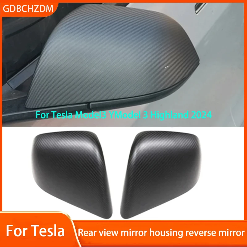 Real Dry Carbon Fiber Rear View Mirrors Cover for Tesla Model Y/3/Highland 2017-2023 2024 Side Door Rearview Mirror Cover Matte