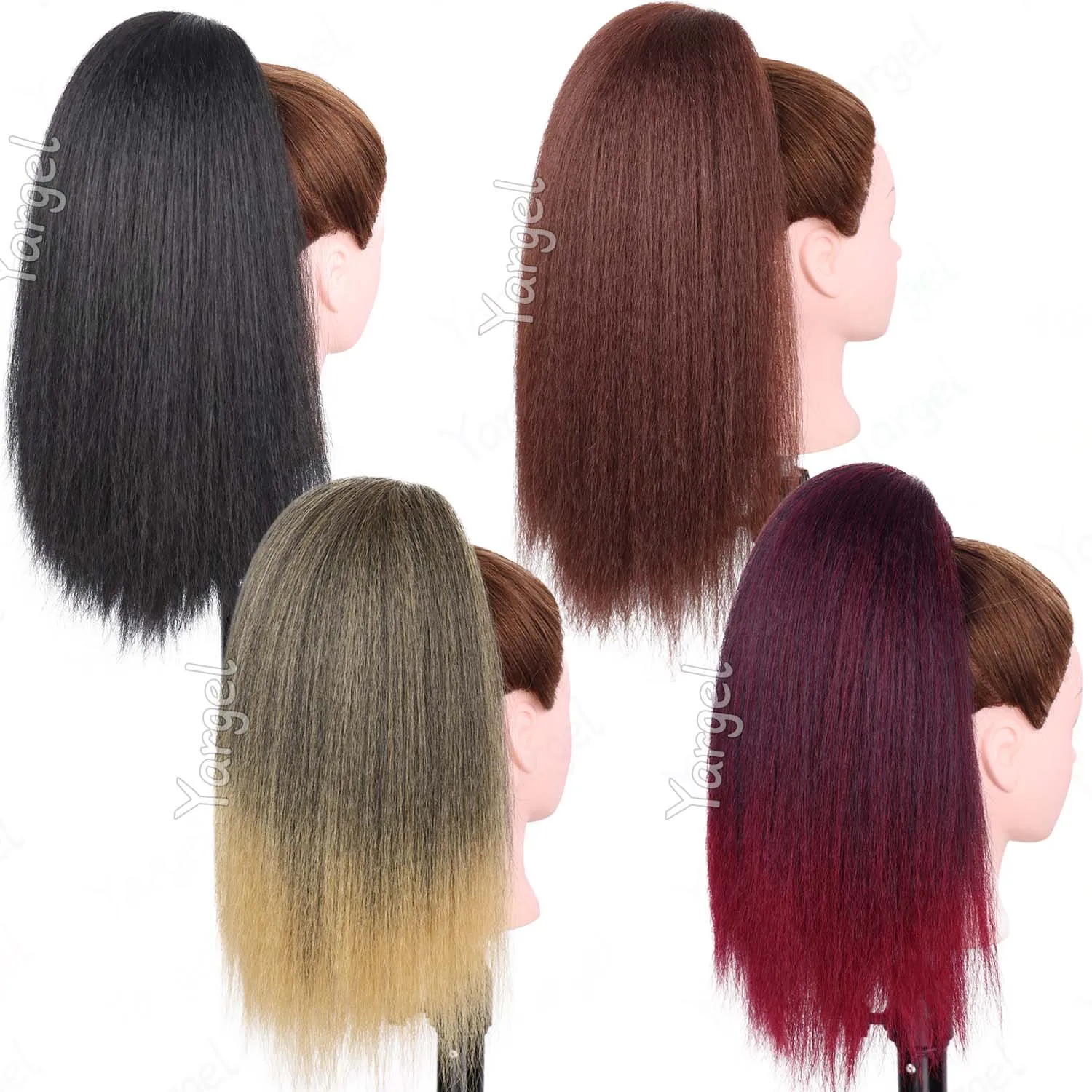 Synthetic Yaki Straight Ponytail Extension,Kinky Straight Ponytails,Wrap Around Magic Paste Yaki Ponytail for Black Women Girls view 5