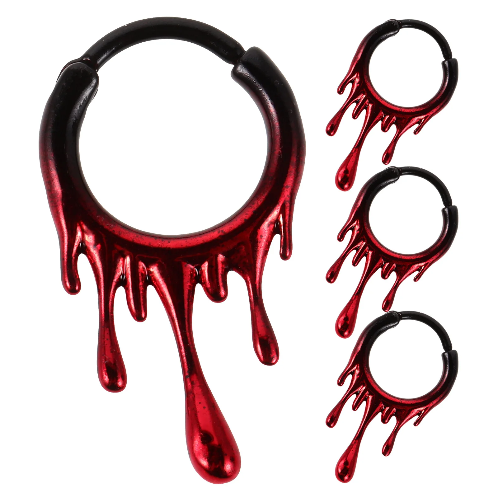 

4Pcs Surgical Steel Nose Rings Earrings Irregular Gothic Blood Design Halloween Party Costume Body Piercing Jewelry Women Men