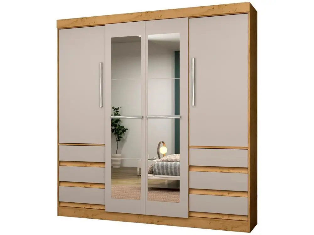 Wardrobe Couple with Mirror 4 Doors 6 Drawers Araplac Sofia