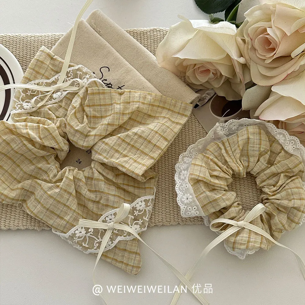 إكسسوار شعر كوري مكون من قطعة واحدة من رباط شعر بوهيمي من الدانتيل على شكل فيونكة مرنة للشعر الرقيق والأسلوب اللطيف