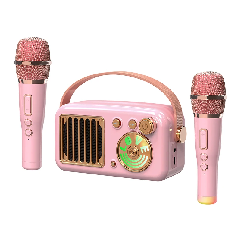 Blue-tooth Karaoke Machine Portable 5.3 PA Speaker System With Wireless Microphones Home Family Singing Children Gifts New