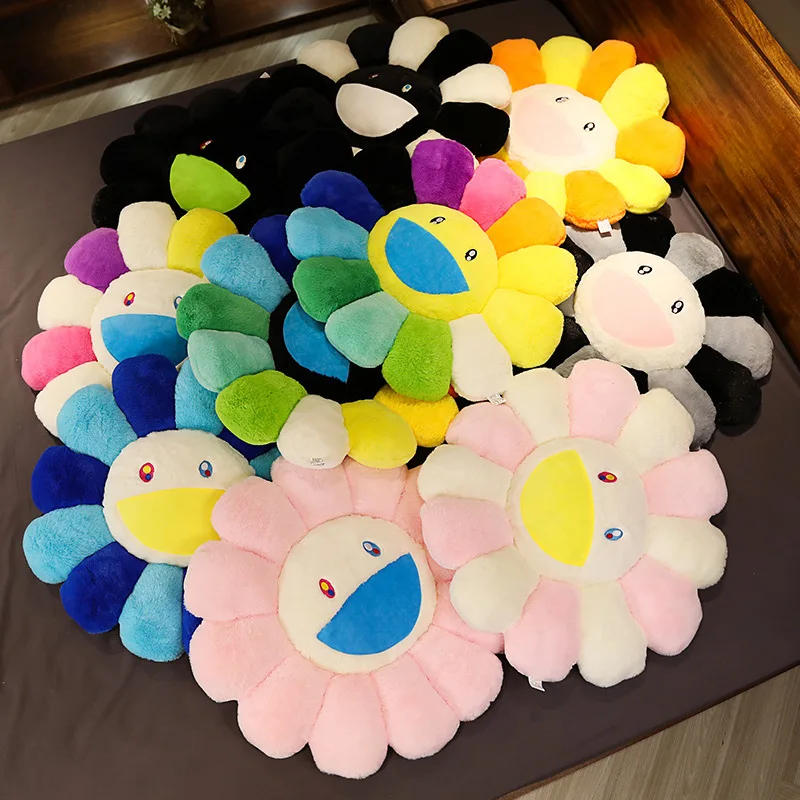 Colorful Sun Flower Plsuh Toy Pillow Cartoon Murakami Long Colorful Sun Flower Cushion Sunflower Flower Floor Mat