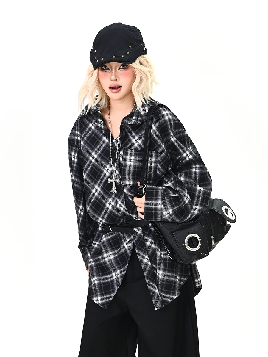 

Свободный женский топ с длинным рукавом в корейском стиле, весна 2026, с диагональным узором, модный, с отложным воротником