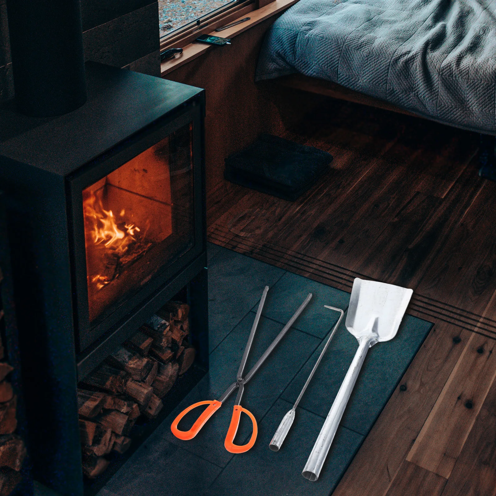 

1 set Fireplace Tools Set Fire Hook Coal Spoon Pliers Rustic Shovels Black Accessories Lightweight Wear Resistant Garden