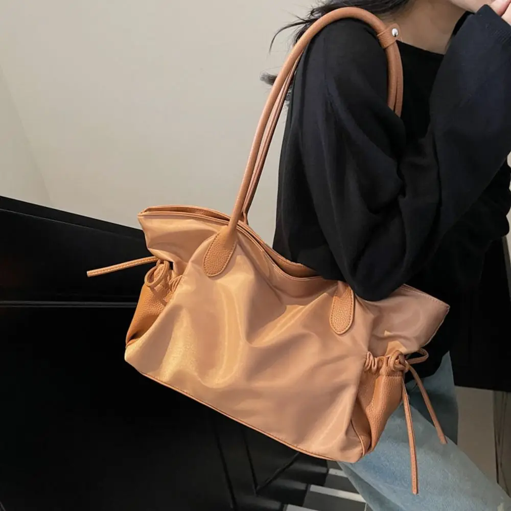 

Портативная повседневная нейлоновая сумка на плечо, легкая сумка-тоут из нейлоновой ткани на молнии, сумка большой вместимости в корейском стиле, уличная сумка